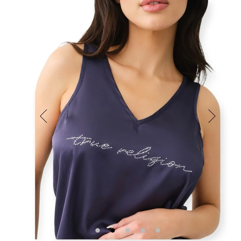True Religion Crystal satin rhinestone two piece pajama set navy new with tags L